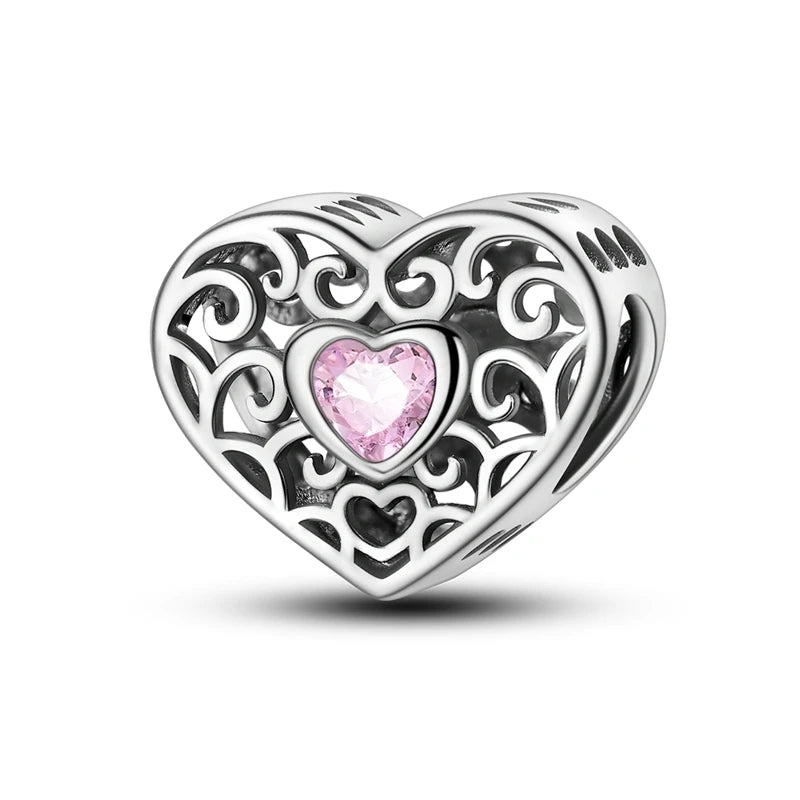 925 Sterling Silver Pink Charms Beads Butterfly Perfume Bottle Crown Heart Shaped Zircon Charms for Women Fine DIY Jewelry Gifts