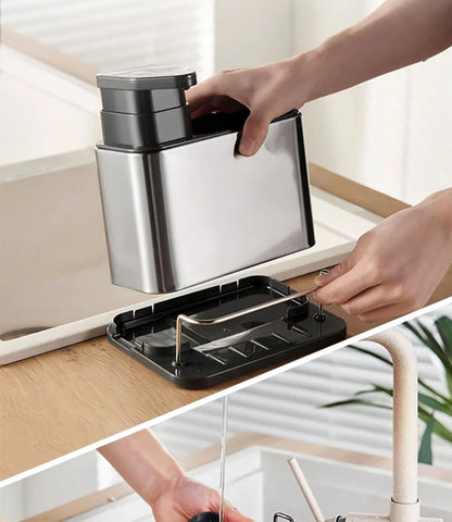 Stainless Steel Kitchen Cleaning Organizer Detergent Dispenser & Sponge Holder Easy to Clean Compact size Fits the sink 3-in-1