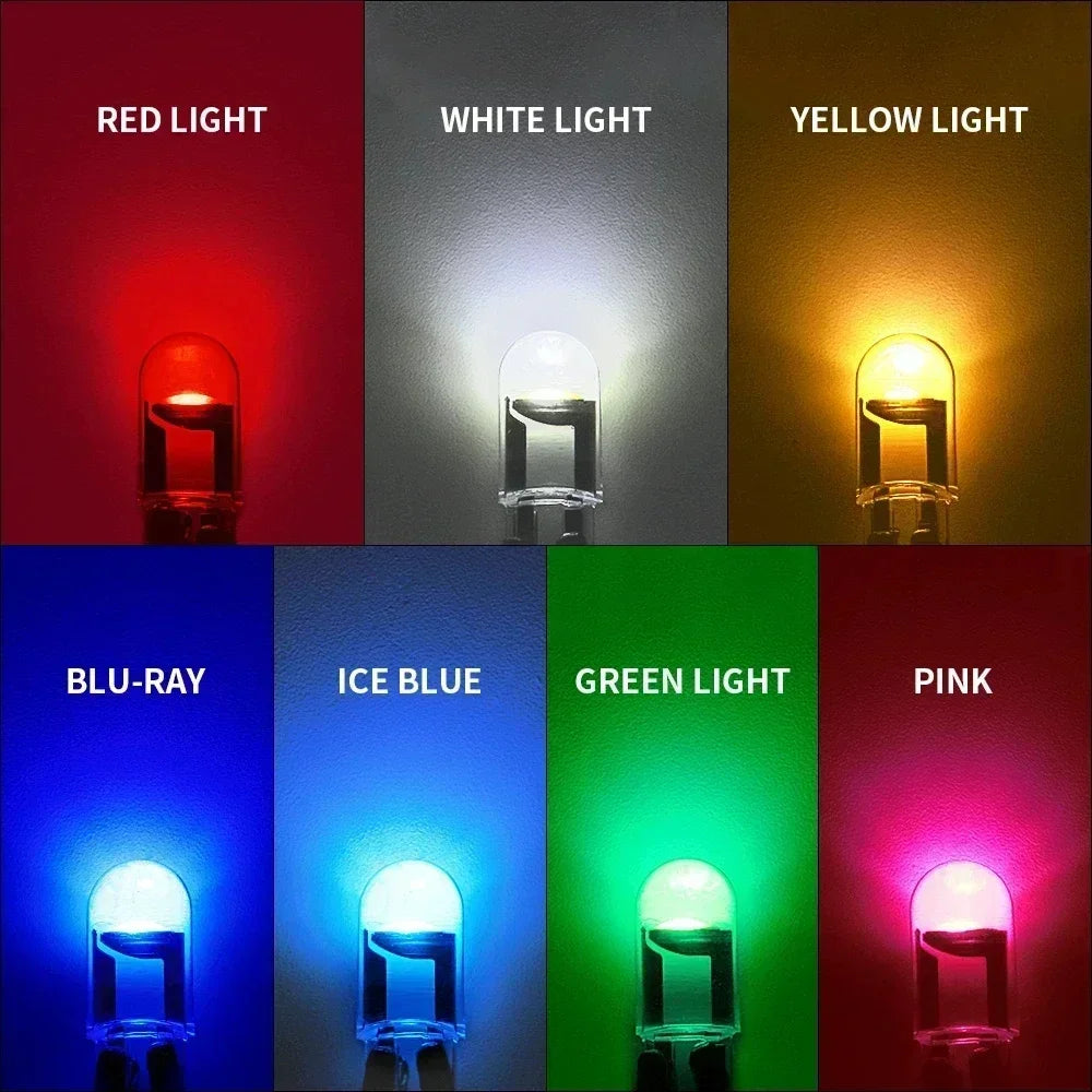 10pcs Car LED T10 W5W Canbus Glass COB Reading Dome Lamp Marker Wedge License PlateLight Bulb 168 194 192 DC 12V White