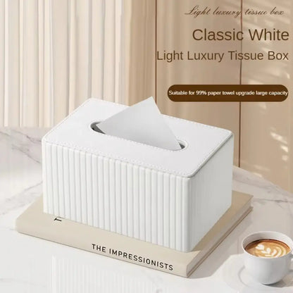 Vertical Pattern Leather Tissue Box Light Luxury Ornament Napkin Holder European Style High-end Paper Storage Container