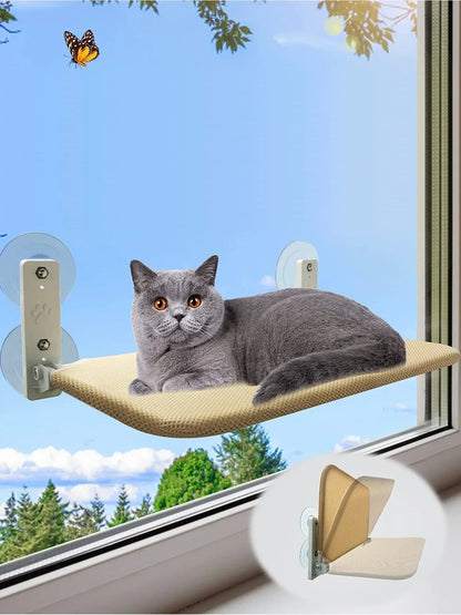 Cordless Cat Hammock for Sunbathing Hanging Cat Bed Summer Suction Cup Glass Mounted Foldable Breathable Cat Bed Frame Supplies