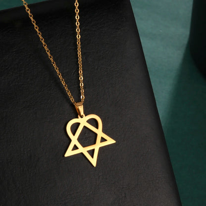 Lucktune Heartagram Star Pendant Necklace Stainless Steel Heart Pentagonal Chain Necklace Women Couple Jewelry Wedding Gift