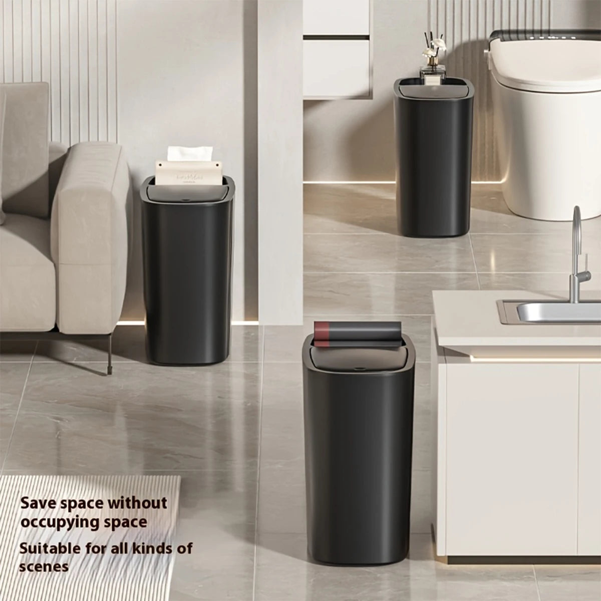 Large Capacity Bathroom Trash Can with Lid Odor-Sealing Oval Plastic Garbage Can for Kitchen, Bathroom, Bedroom, Living Room
