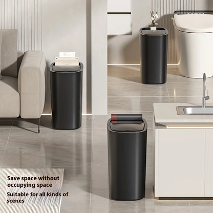 Large Capacity Bathroom Trash Can with Lid Odor-Sealing Oval Plastic Garbage Can for Kitchen, Bathroom, Bedroom, Living Room