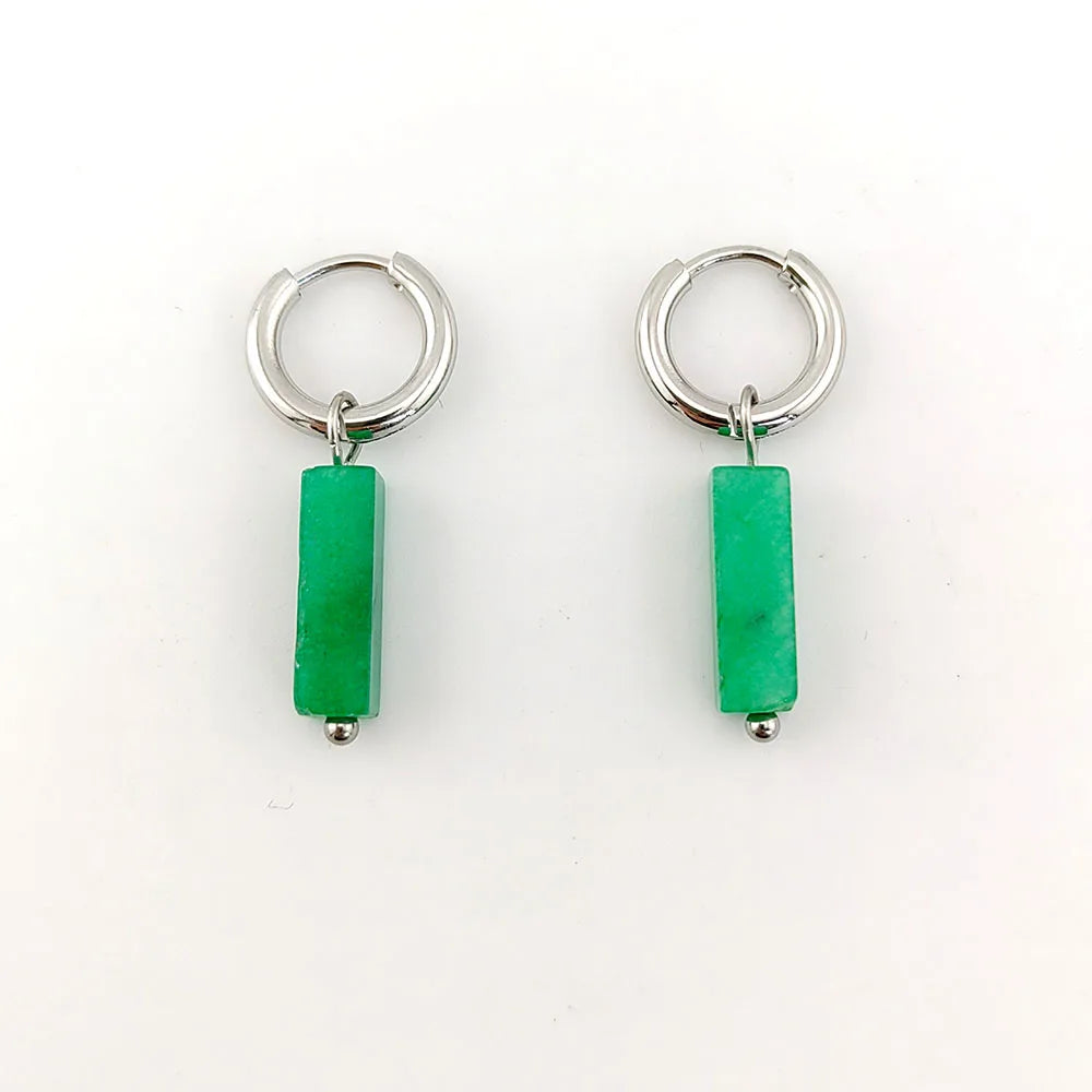 HUIDANG Earrings With Stones Boucles d'oreilles Square Natural Stones Small Hoops Earrings Woman New Trend 2025