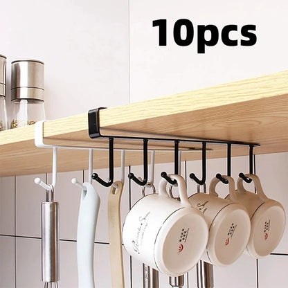 6 Hook Coffee Cup Mug Holder Plastic Cabinet Kitchen Storage Rack Multifunction Hook Shelf Sundry Organizer Storage Hanger