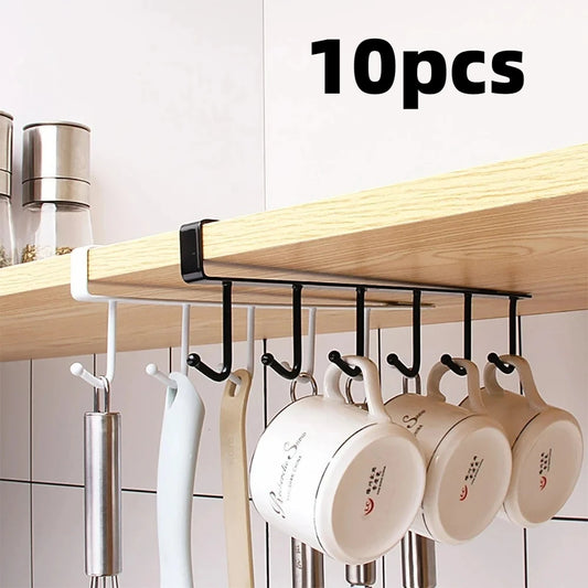 6 Hook Coffee Cup Mug Holder Plastic Cabinet Kitchen Storage Rack Multifunction Hook Shelf Sundry Organizer Storage Hanger