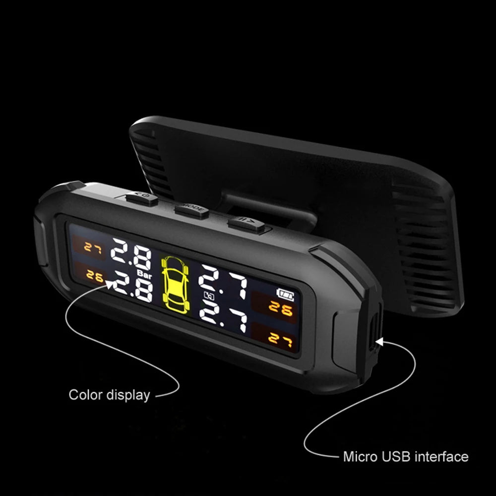 Solar TPMS Tire Pressure Monitoring System Temperature Warning Fuel Save Car Tyre Pressure Monitor 4 External Sensors Cartronics