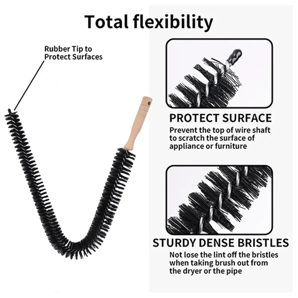Flexible Dryer Vent Brush with Wood Handle for Removing Lint Refrigerator Coil Corner Gaps Cleaning Brush Bathroom Kitchen Clean