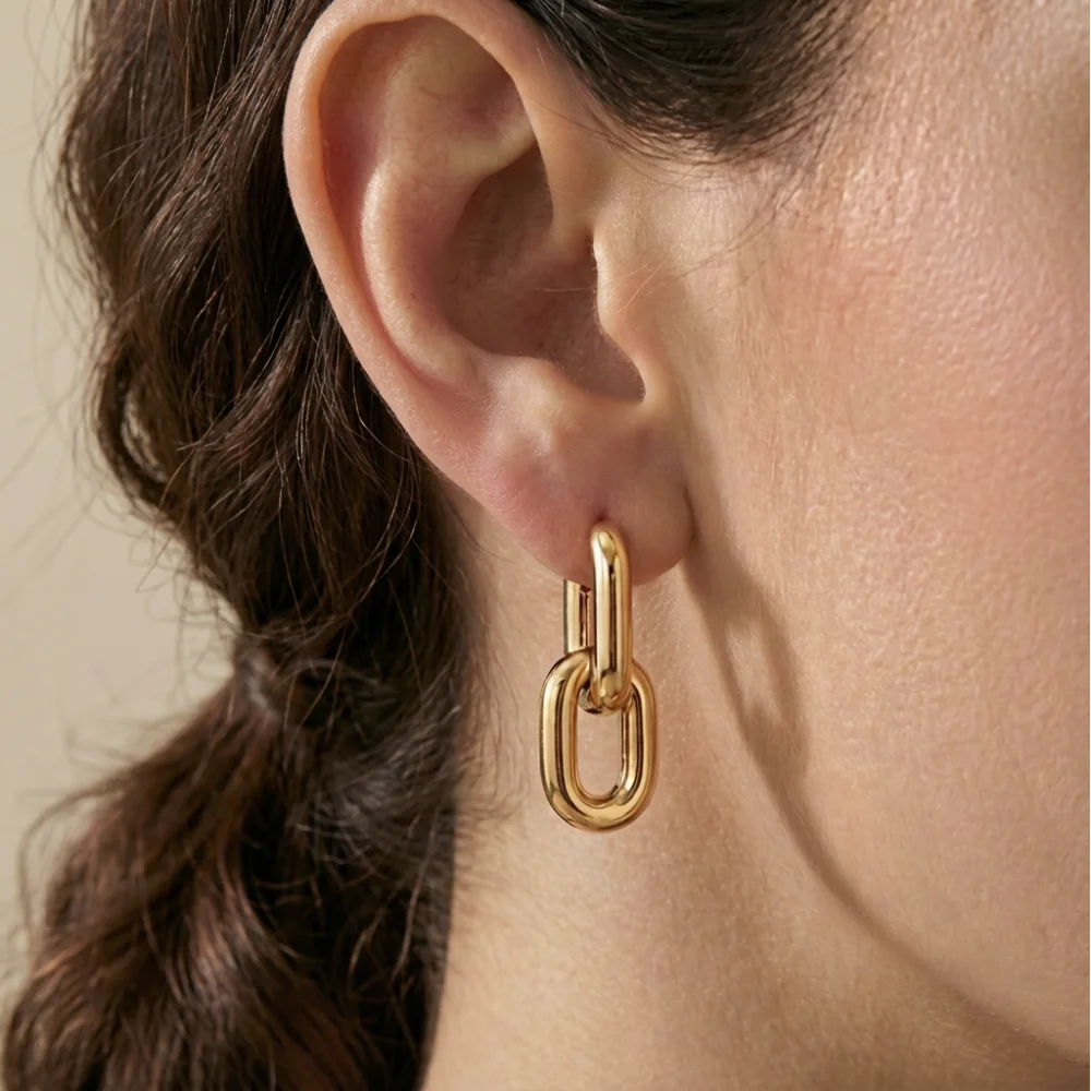 Minimalist Stainless Steel Fashion Gold Color U Shape Trendy Geometric Square Hoop Designer Earrings for Women Party Jewelry