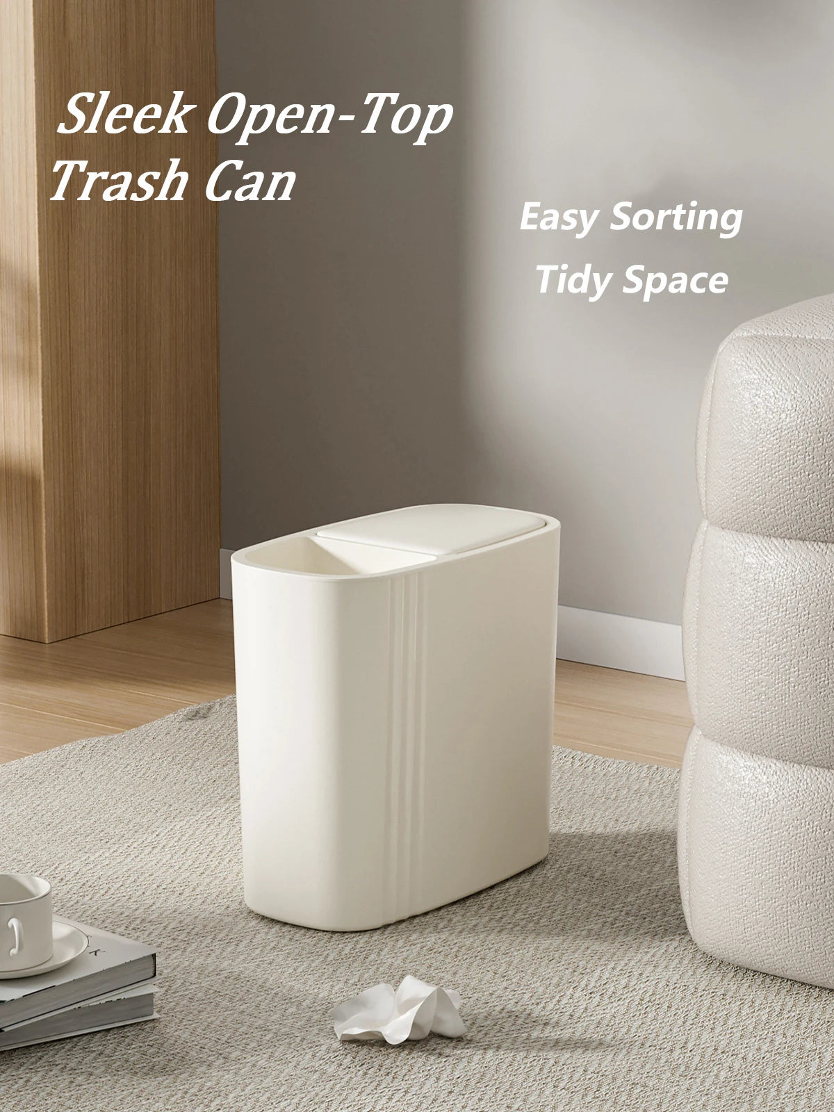 Large Capacity Bathroom Trash Can with Lid Odor-Sealing Oval Plastic Garbage Can for Kitchen, Bathroom, Bedroom, Living Room