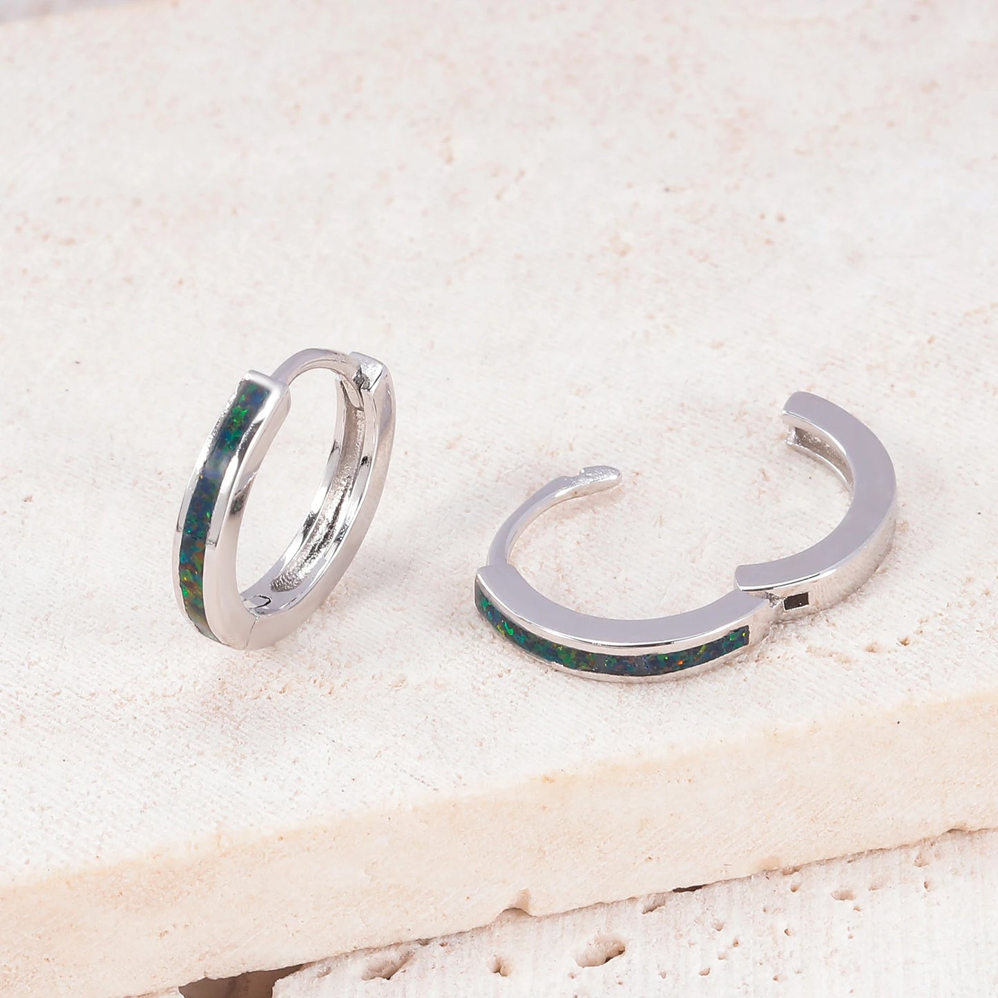 CiNily Simple Small Round Opal Hoop Earrings for Women 925 Sterling Silver Dainty Huggie Earrings Tiny Ear Jewelry Gifts 12mm