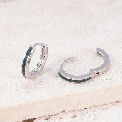 CiNily Simple Small Round Opal Hoop Earrings for Women 925 Sterling Silver Dainty Huggie Earrings Tiny Ear Jewelry Gifts 12mm