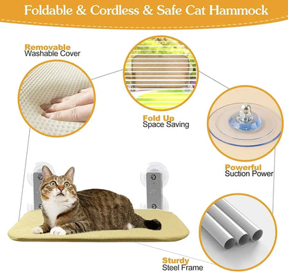 Cordless Cat Hammock for Sunbathing Hanging Cat Bed Summer Suction Cup Glass Mounted Foldable Breathable Cat Bed Frame Supplies