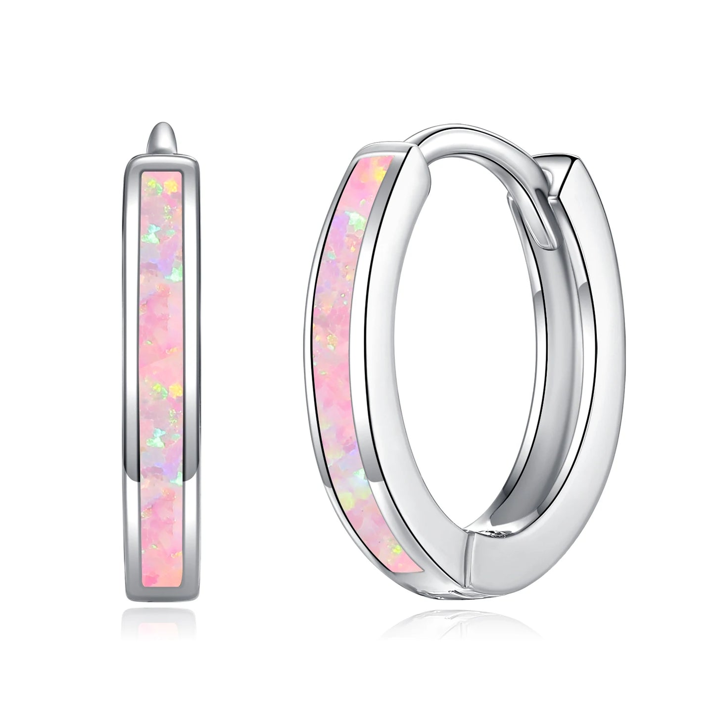 CiNily Simple Small Round Opal Hoop Earrings for Women 925 Sterling Silver Dainty Huggie Earrings Tiny Ear Jewelry Gifts 12mm