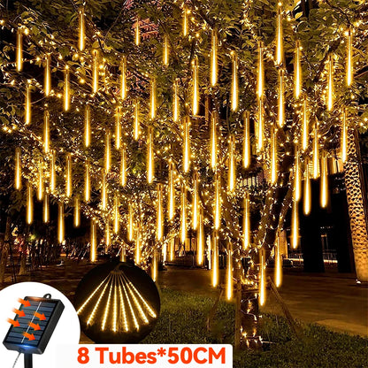 LED Solar Meteor Shower Lights 50cm 8 Tubes Waterfall Tree Lights Outdoor Garden Decorations Easy to Install