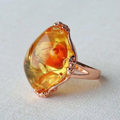 Natural Amber Flower Ring Women Healing Gemstone Fine Jewelry Genuine Baltic Amber Floral Rings Adjustable Anillos Mujer Gifts