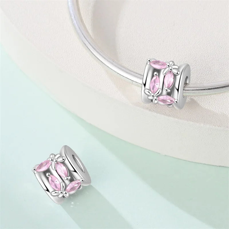 925 Sterling Silver Pink Charms Beads Butterfly Perfume Bottle Crown Heart Shaped Zircon Charms for Women Fine DIY Jewelry Gifts