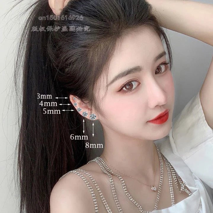 Fashion 1pair/2pcs Women Round Crystal Zirconia Stud Earrings New Surgical Steel Luxury Jewelry Clear Rhinestone Unisex Piercing