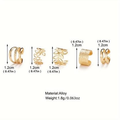 5pcs/set Trendy Elegant Design Ear Cuff Classic Elegant Style Gifts Women's No Piercing Clip silver Earrings Circle Leaf Shaped