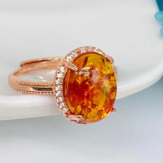 Natural Amber Flower Ring Women Healing Gemstone Fine Jewelry Genuine Baltic Amber Floral Rings Adjustable Anillos Mujer Gifts
