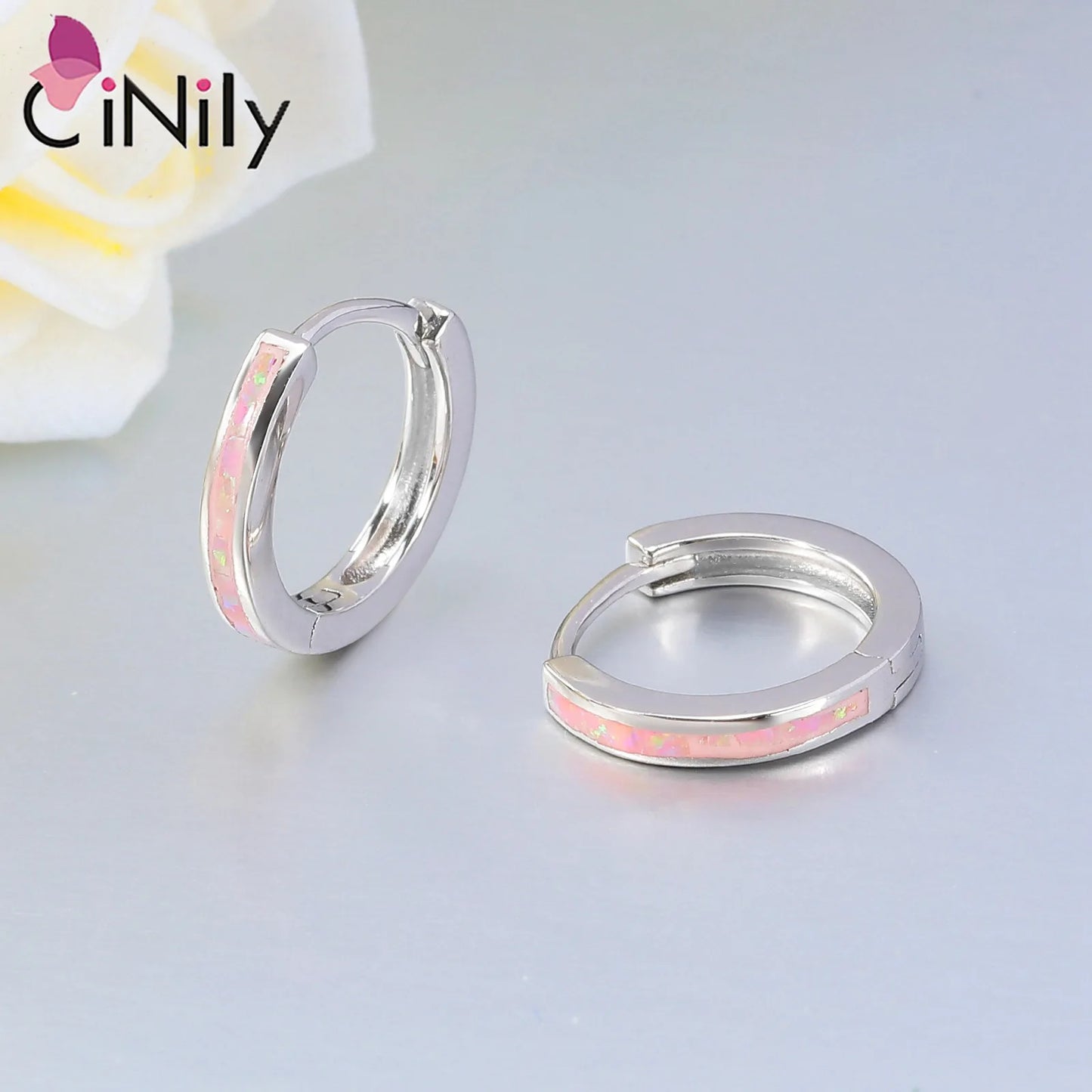 CiNily Simple Small Round Opal Hoop Earrings for Women 925 Sterling Silver Dainty Huggie Earrings Tiny Ear Jewelry Gifts 12mm