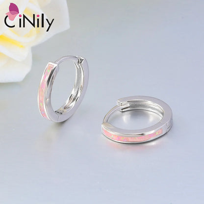 CiNily Simple Small Round Opal Hoop Earrings for Women 925 Sterling Silver Dainty Huggie Earrings Tiny Ear Jewelry Gifts 12mm