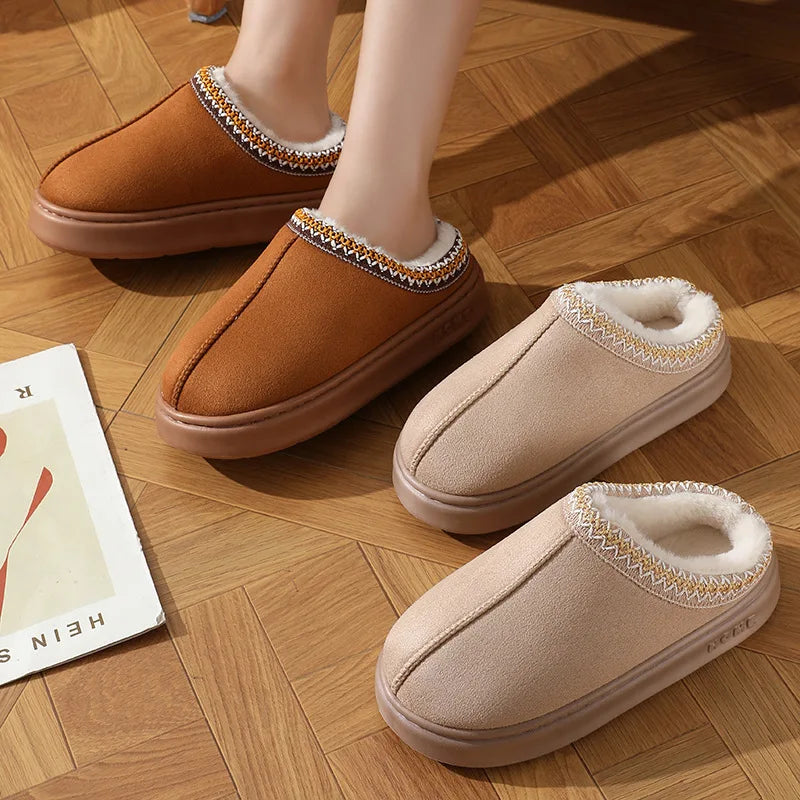 New Fashion Fluffy Platform Slippers for Women 2025 Winter Plush Warm Cotton Shoes Woman Comfort Non Slip Unisex Home Slippers