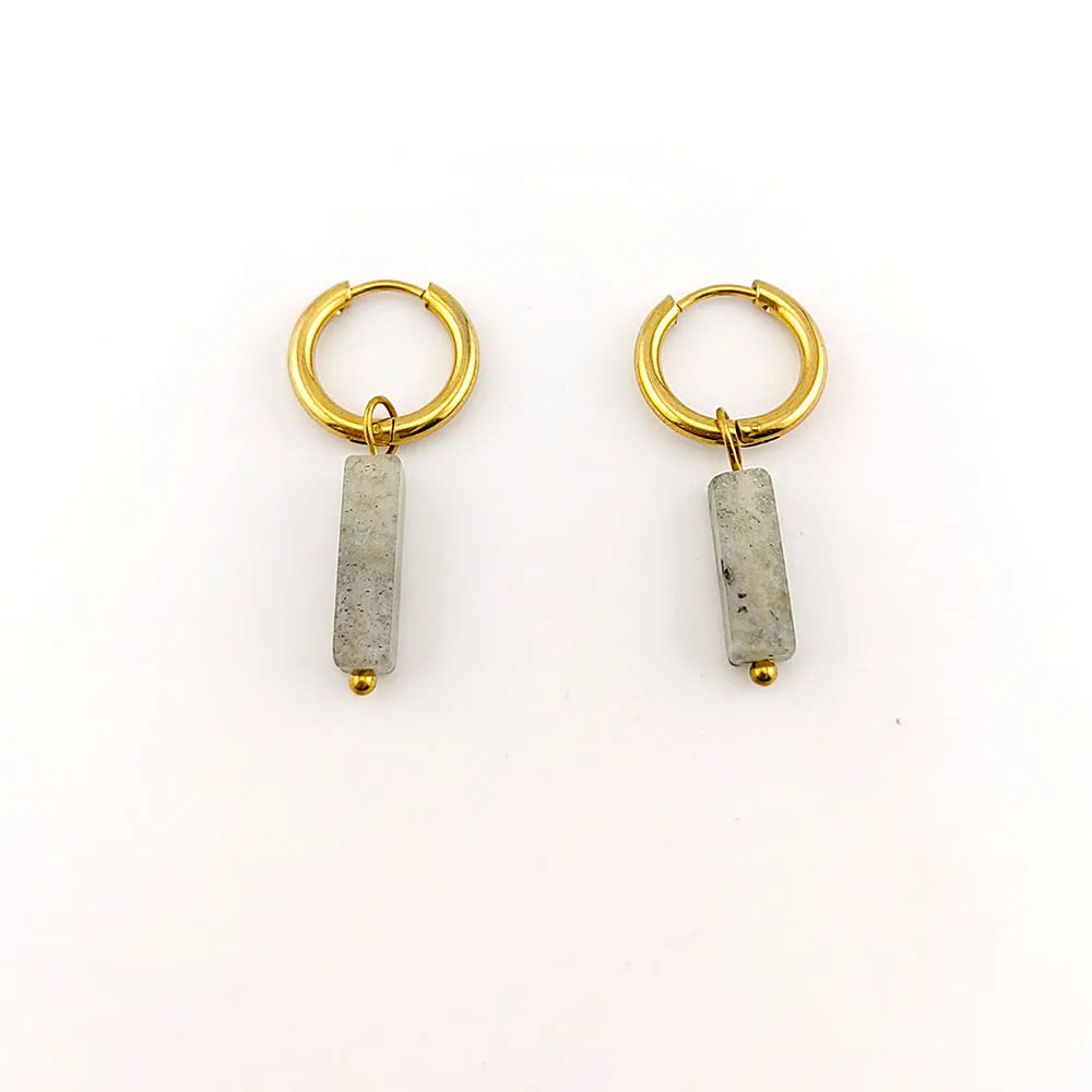 HUIDANG Earrings With Stones Boucles d'oreilles Square Natural Stones Small Hoops Earrings Woman New Trend 2025