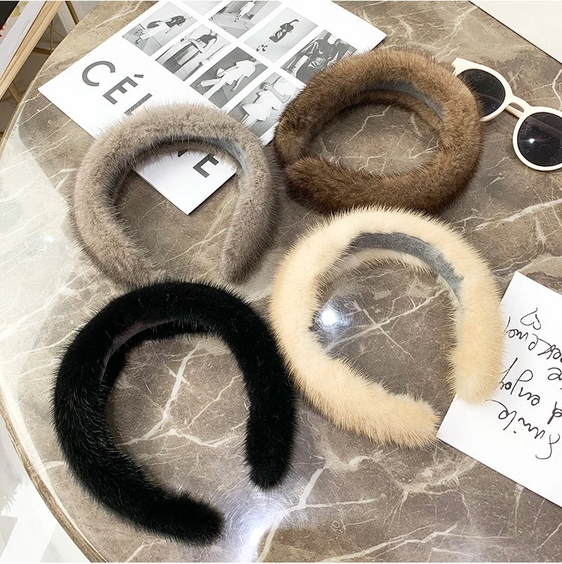 2025 Hot Sale Women Luxury winter 100% Real Mink Fur Headbands High Quality Real Fur Hair Band Lady Fashion Hair Hoop Furry Gift