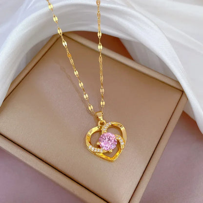 Fashionable and Luxurious Peach Heart Pearl Oyster Necklace, Personalized and Versatile Stainless Steel Clavicle Chain
