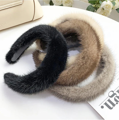 2025 Hot Sale Women Luxury winter 100% Real Mink Fur Headbands High Quality Real Fur Hair Band Lady Fashion Hair Hoop Furry Gift