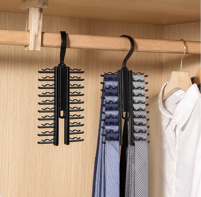 Tie Hanger Rotatable Necktie Storage Rack Clothes Hanger Organizer 20 Rows Large Capacity Belt Hooks Closet Skidproof Tie Clamp