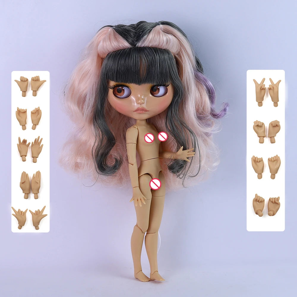 ICY DBS Blyth Doll 1/6 Joint 30cm Brown Skin Glossy Face Toothed Mouth Girl Doll BJD Toy Gift