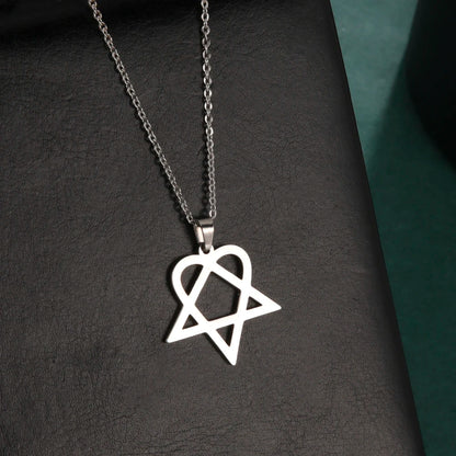Lucktune Heartagram Star Pendant Necklace Stainless Steel Heart Pentagonal Chain Necklace Women Couple Jewelry Wedding Gift