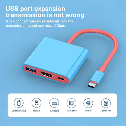 Portable Switch TV Dock 3 in 1 USB-C Game Hub with 4K HDMI,USB3.0(5Gbps) ,PD 100W Ports for Switch/OLED Mac Pro/Air