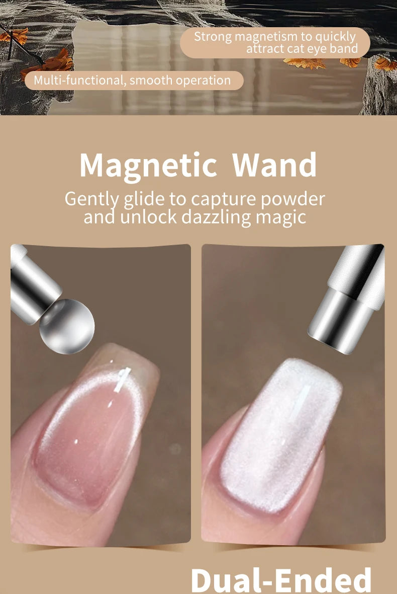 Cat Eye Nail Art Magnetic Tool Cylindrical Stick with Ball Magnet Manicure Accessory for Glass Bead Effects Fits UV Gel Polish