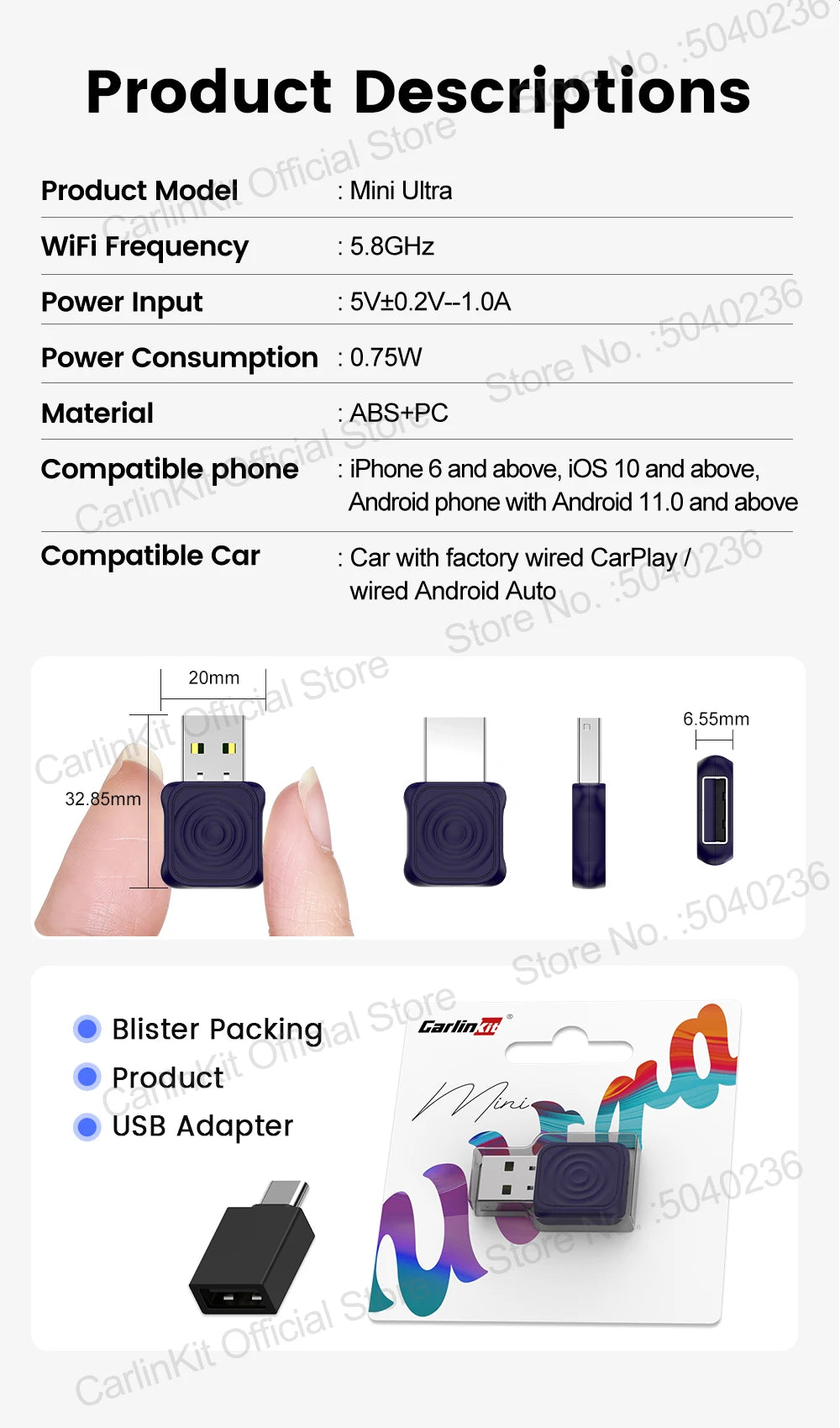 MINI 5 Pro/Mini Ultra CarlinKit Wireless CarPlay Adapter Smart CarPlay Box  for Car Plug and Play WiFi Bluetooth Auto Connection