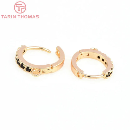 (1980)4PCS 13MM 24K Gold Color Plated Brass with Zircon Earring Hoop Earring Hooks for DIY Jewelry Making Finding  Accessorie