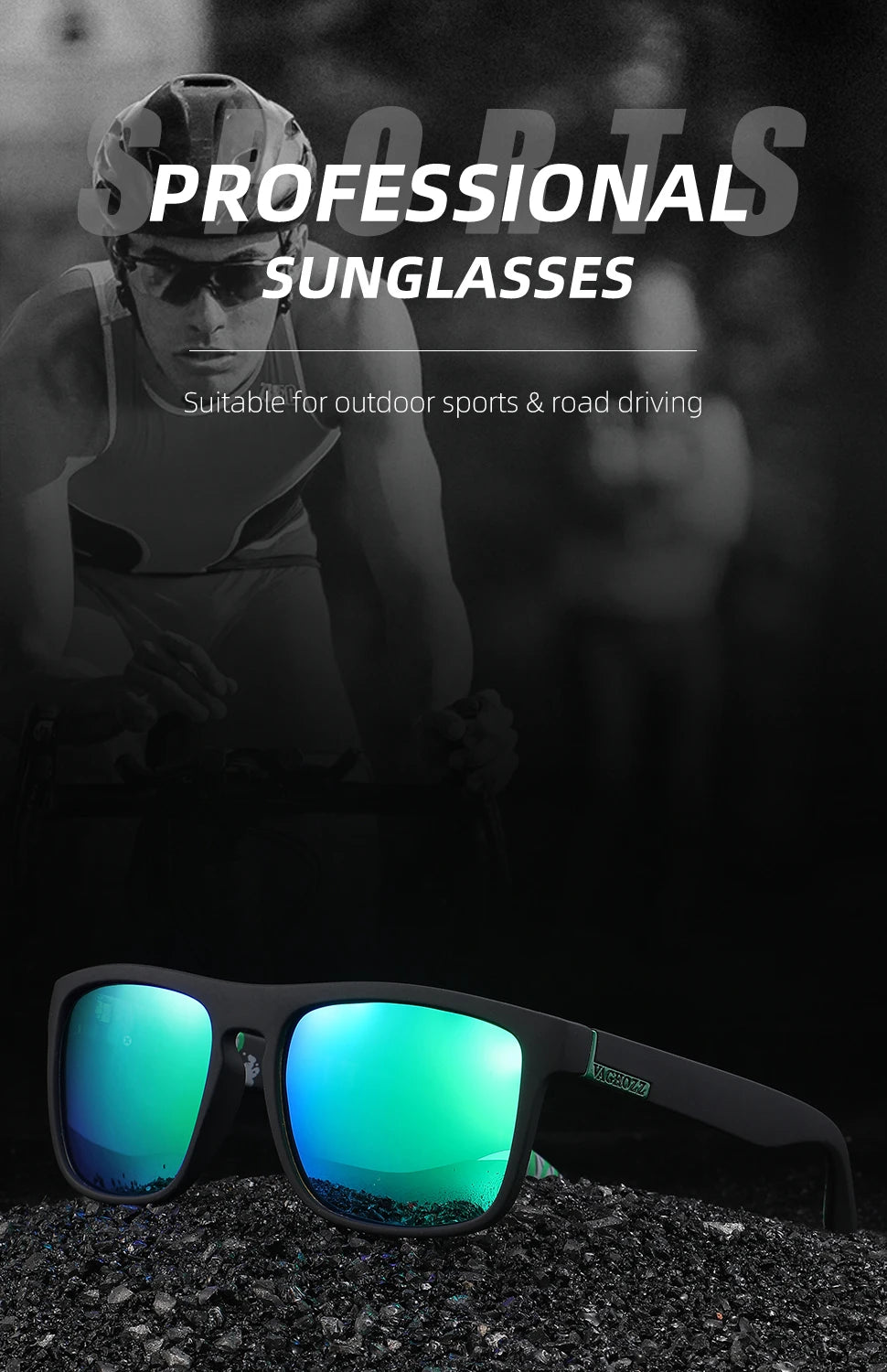 VAGHOZZ Brand Classic Sunglasses Men UV400 Fishing Sun Glasses Women Square Outdoor Male Sport Eyewear Driving Shades