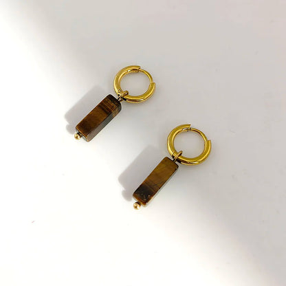 HUIDANG Earrings With Stones Boucles d'oreilles Square Natural Stones Small Hoops Earrings Woman New Trend 2025