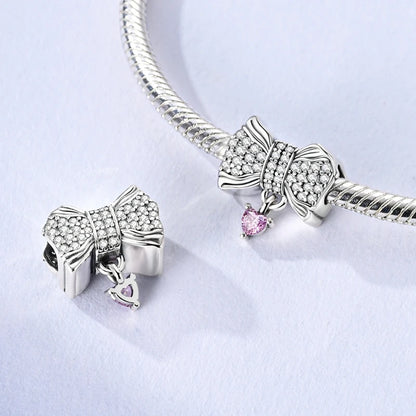 925 Sterling Silver Pink Charms Beads Butterfly Perfume Bottle Crown Heart Shaped Zircon Charms for Women Fine DIY Jewelry Gifts