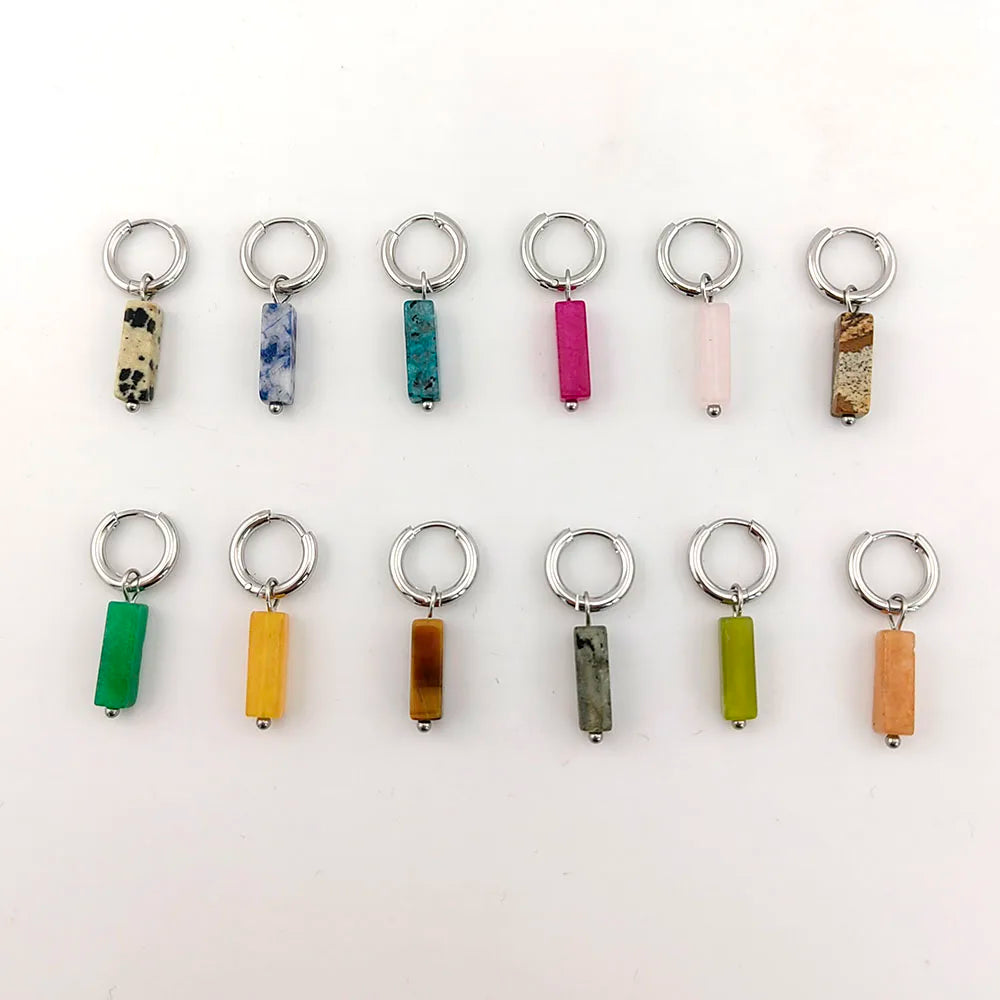 HUIDANG Earrings With Stones Boucles d'oreilles Square Natural Stones Small Hoops Earrings Woman New Trend 2025