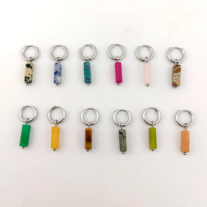 HUIDANG Earrings With Stones Boucles d'oreilles Square Natural Stones Small Hoops Earrings Woman New Trend 2025