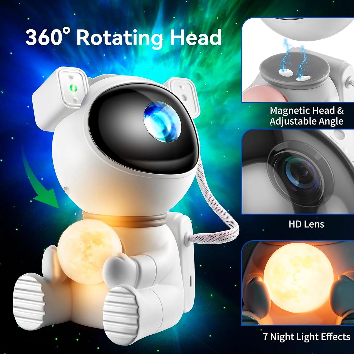 AURORA LIGHTING Astronaut Galaxy Projector Star Projector Night Lights with Moon Lamp LED Nebula Lamp for Kids Adults Room Decor