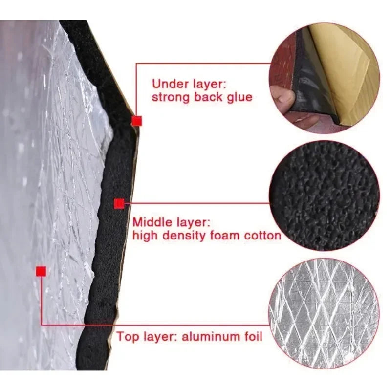 Fireproof Heat and Sound Insulation Mat 200x50cm Acoustic Thermal Mat Soundproof Wall Panels Noise Insulation for Car Deadening