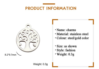 5pcs Stainless Steel Tree of Life Charms for Jewelry Making Moon Cross Butterfly Snake Pendant Tiny Charm Bracelet Earrings DIY