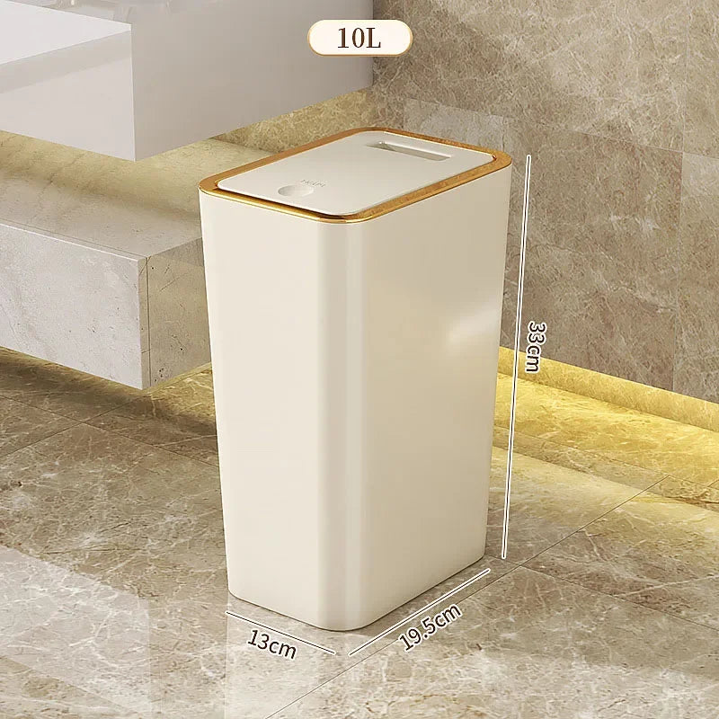 10/12L Slim Trash Can Nordic Covered Waterproof Large Capacity Dustbin One-Touch Lid for Bathroom Kitchen Living Room Bedroom