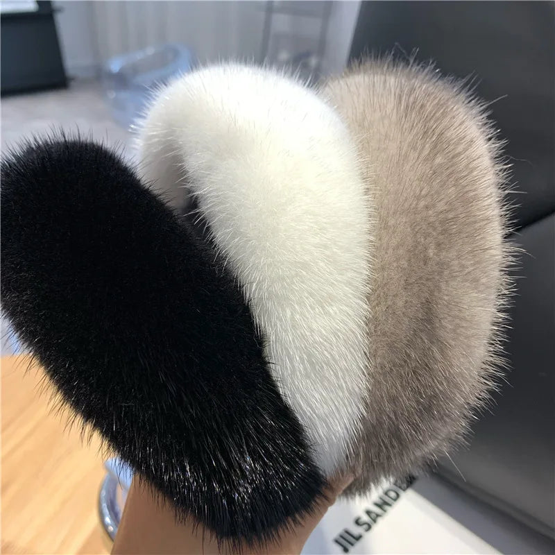 2025 Hot Sale Women Luxury winter 100% Real Mink Fur Headbands High Quality Real Fur Hair Band Lady Fashion Hair Hoop Furry Gift
