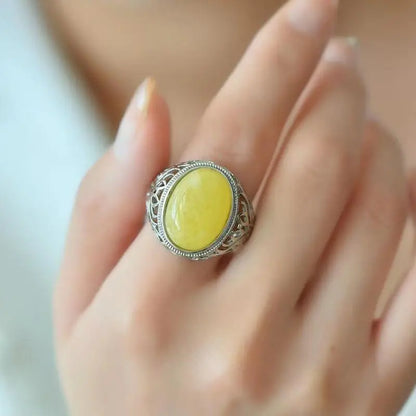 Natural Amber Flower Ring Women Healing Gemstone Fine Jewelry Genuine Baltic Amber Floral Rings Adjustable Anillos Mujer Gifts